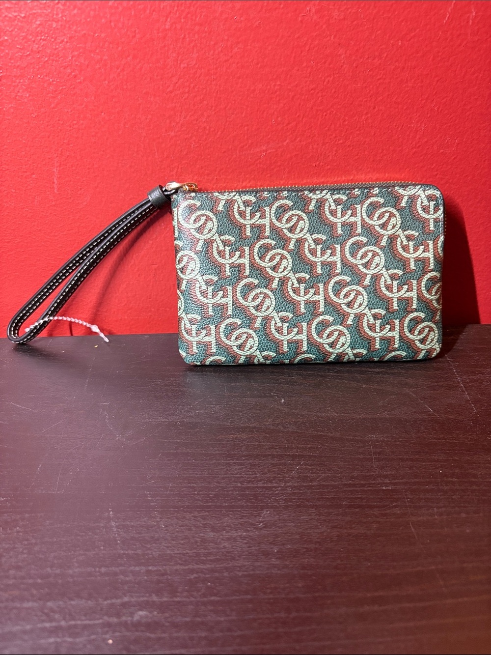 Coach Green Monogram Wristlet Key & Card Holder
